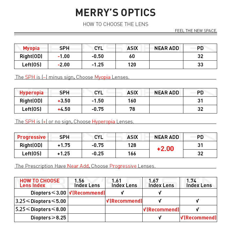 MERRYS-مكافحة الضوء الأزرق حجب الراتنج شبه الكروي نظارات العدسات ، قصر النظر ، قصر النظر ، الشيخوخي عدسة ، 1.56 ، 1.61 ، 1.67 وصفة طبية ، CR-39