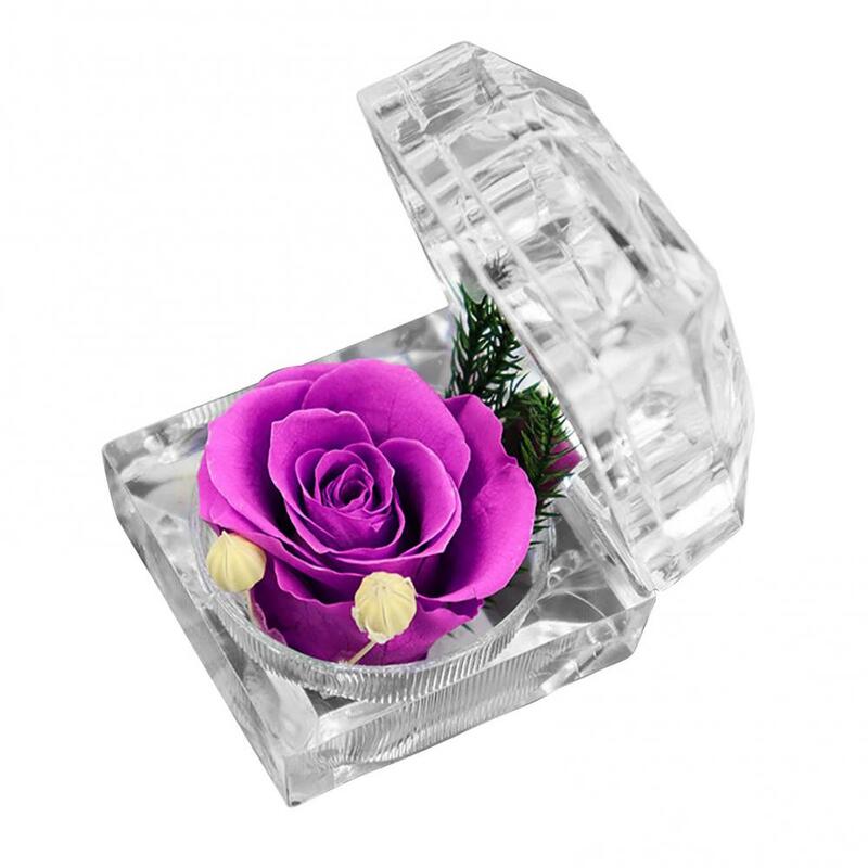 Kotak Cincin Bunga Mawar Yang Diawetkan Tempat Pajangan Perhiasan Pertunangan Pernikahan Hadiah Hari Liburan Bunga Buatan Dekoratif
