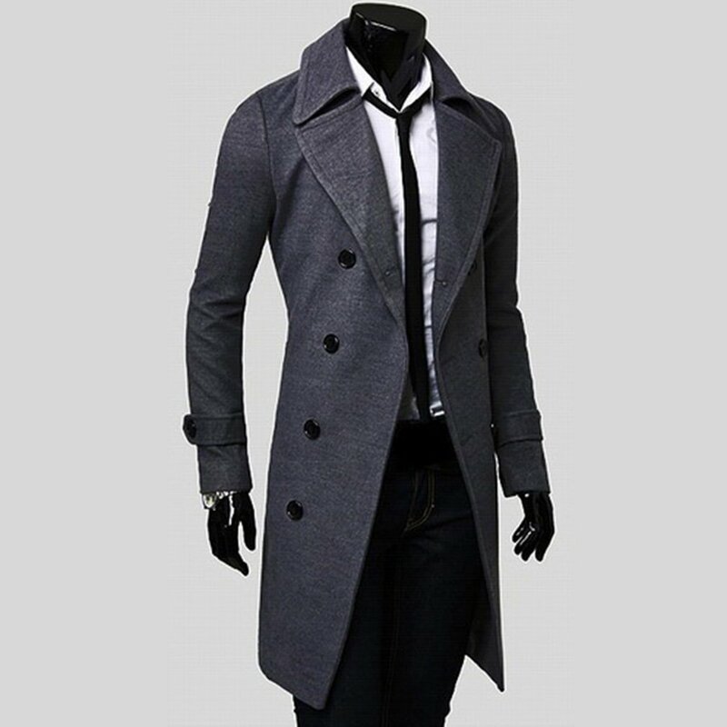 Мужские отложной длинное пальто Осень-зима, верхняя одежда Курточка бомбер размера плюс M-3XL плащ Мужской уличная пара пальто в стиле панк