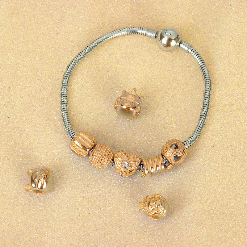 HMSFELY perline rotonde in acciaio inossidabile 316l perline con impronta di cane con ciondolo europeo per gioielli fai-da-te accessori per fare gioielli