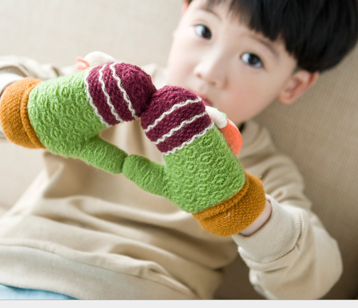 New cute snail children's Gloves Winter Warm knitting gloves thickened cute baby neck hanging gloves