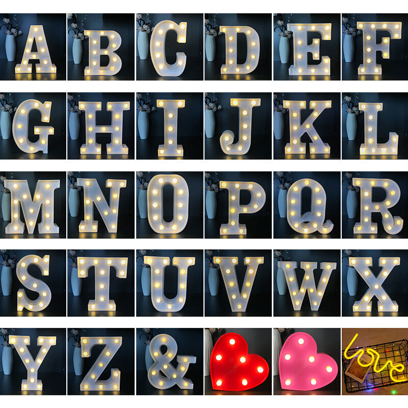Home Decor Wedding Party LED Night Light 3D LED 26 Letter 0-9 Digital Marquee Love Sign Alphabet Light Wall Hanging Night Lamp