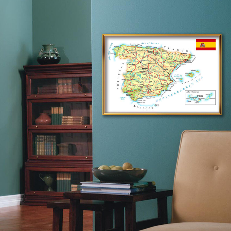 59*42cm 스페인지도 Spansh 벽 포스터 캔버스 회화 거실 홈 인테리어 학교 용품 여행 선물
