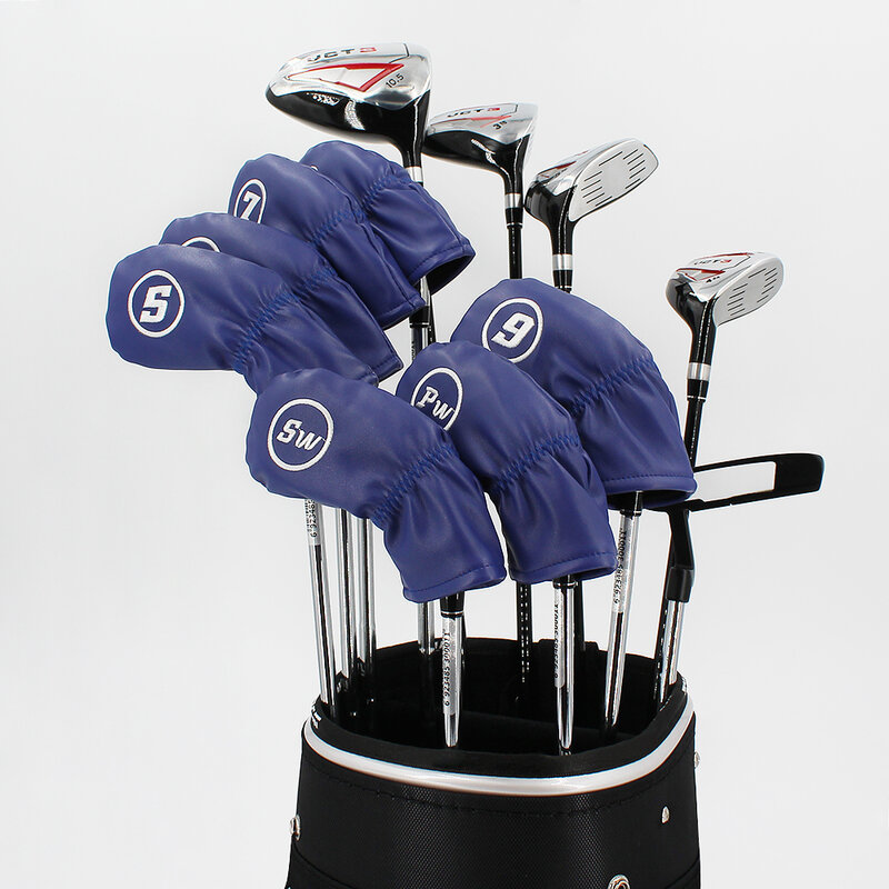 Cubiertas de cabeza de Golf impermeables, Protector de cabeza de hierro PU, azul, rojo, blanco y negro, 9 unids/set por juego