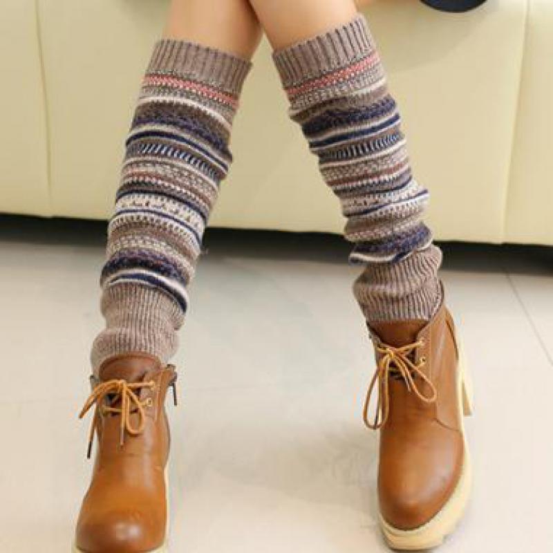 Retro Mori Socks Stripes Color Block Patchwork Pile Boots Cover Woolen Leg Protectors Bohemia Long Stockings