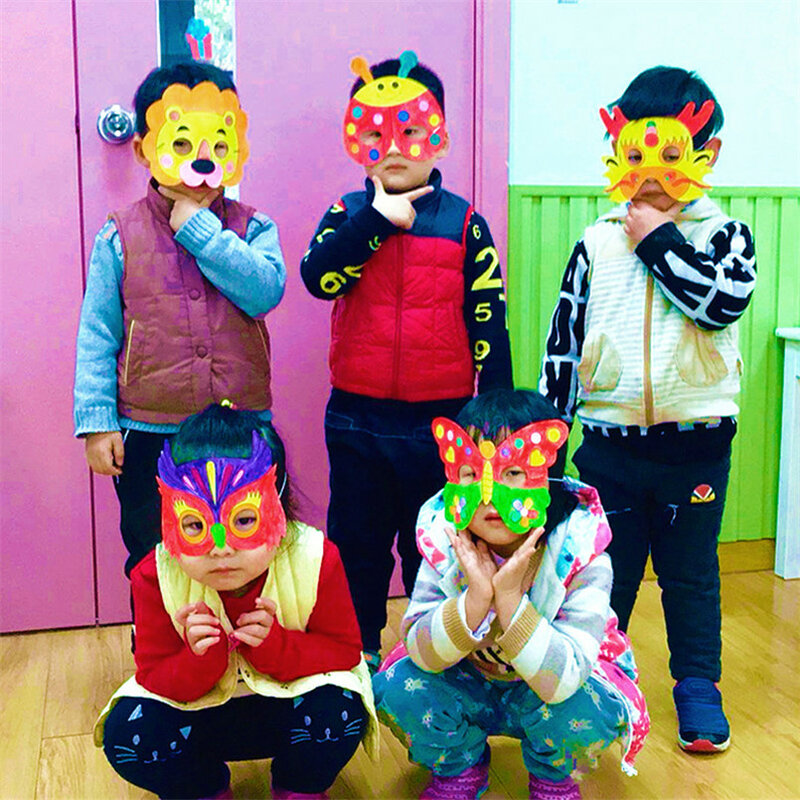 DIY animal pintura máscara brinquedos para crianças, desenhos animados Graffiti, arte artesanal artesanato, jardim de infância desenho, presentes para meninas e meninos, 8 pçs/lote