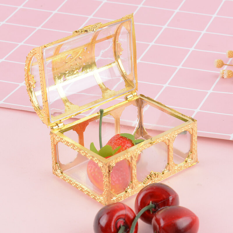 Kotak Permen Pernikahan Kotak Perhiasan Dada Harta Mini Kotak Penyimpanan Gaya Eropa untuk Wanita Kotak Hadiah Ulang Tahun Transparan Emas