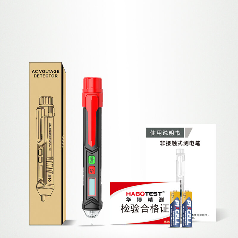 Habotest HT100 Intelligent Non-contact Pen Alarm AC Voltage Detector Meter Tester Pen Sensor Adjustable Sensitive Lighting LCD