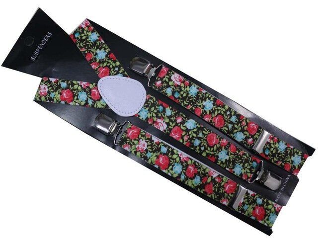 FOXMOTHER ดอกไม้พิมพ์บุรุษสตรี Unisex คลิป-On Suspenders Unisex Elastic Y-Shape Braces
