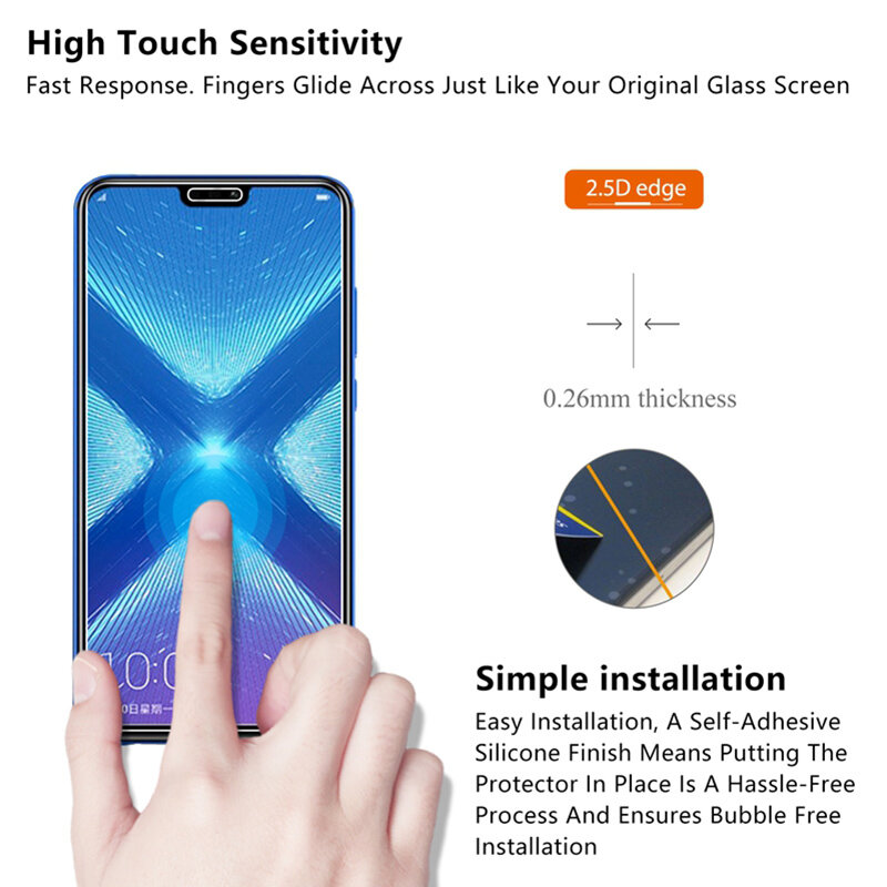 2 Piece HD Hard Tempered Glass for Huawei Honor 9X Pro 7X 6X 5X 8S 7S Screen Protector Film 9H Protective Glass for Honor 9X Pro