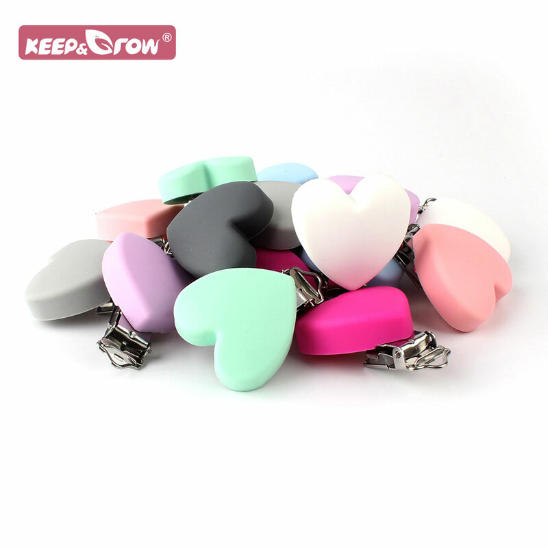 3Pcs Silicone Pacifier Clip Heart Shape BPA Free DIY Baby Teething Teether Necklace Bead Molar Accessories Dummy Holder Clip