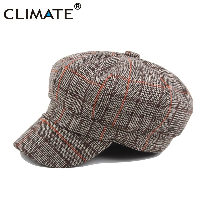 Climate novo chapéu boina feminina, boné octagonal, moda de primavera, chapéu xadrez de lã, para meninas e mulheres
