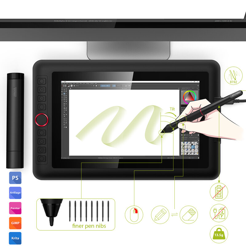XPPen-Tablette de dessin Artist 12 Pro 11,6 pouces, écran pour art numérique, animation, avec 8192 niveaux de pression d'inclinaison