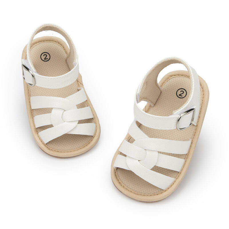 KIDSUN-Sandalias de cuero para bebé, zapatos planos de goma, antideslizantes, de suela suave, para primeros pasos, para cuna, talla 0-18M
