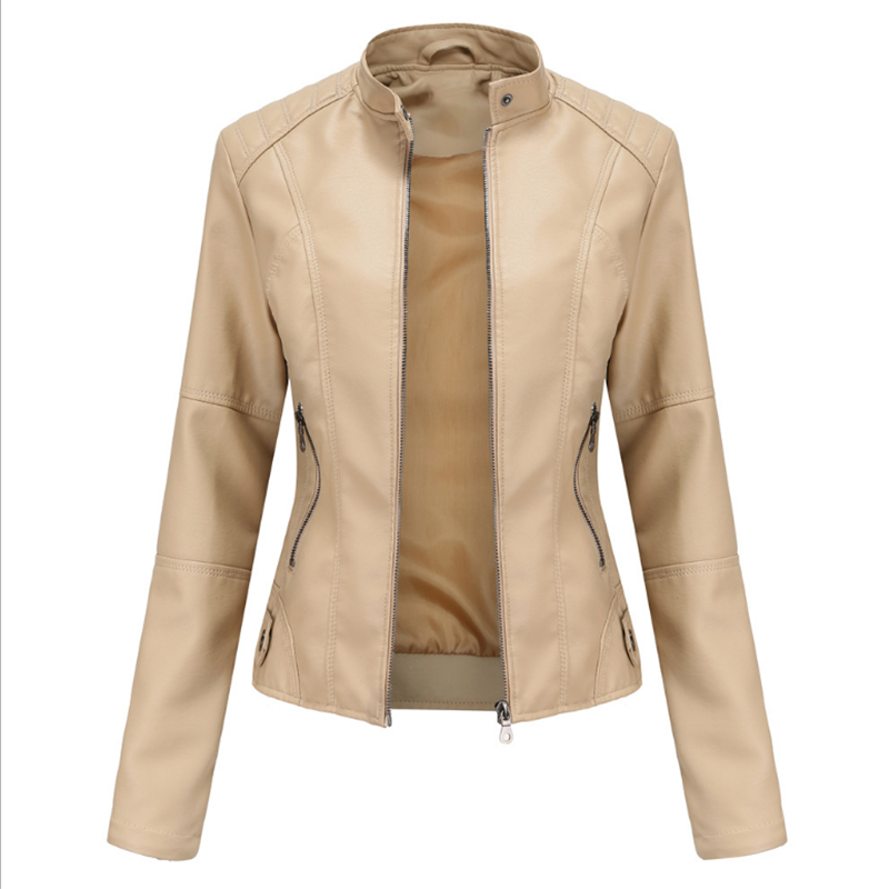 Женская кожаная куртка на молнии, Демисезонная женская куртка из искусственной кожи, женская кожаная куртка большого размера с воротником-стойкой, размер d