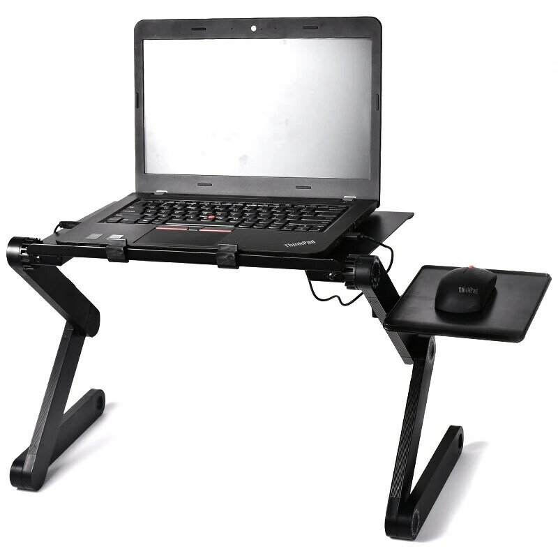 Adjustable Laptop Desk Stand Portable Aluminum Lapdesk for Bed Sofa PC Notebook Black Table Desk with Mouse Pad Home Furniture