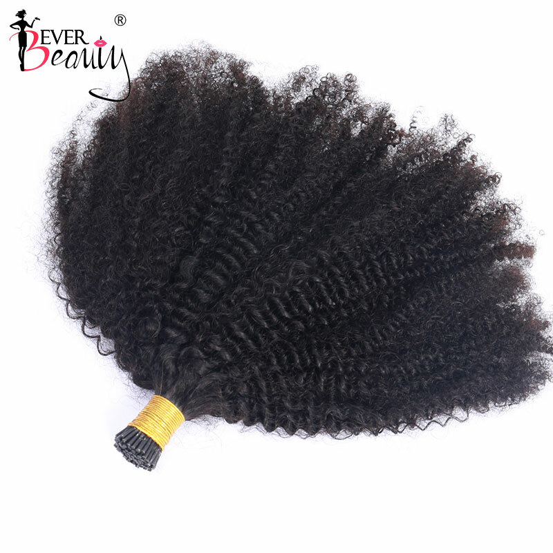 Extensiones de cabello humano Afro Kinky Curly Coily para mujer, cabello virgen brasileño de salón, Ever Beauty, Punta F, Microlinks, 4B, 4C