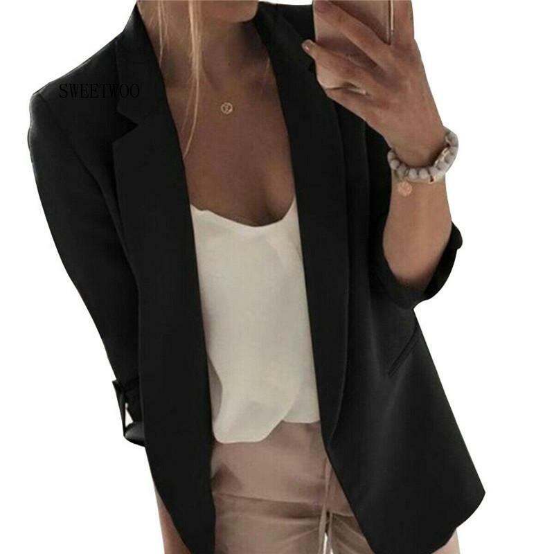 2020 blazer feminino casual manga longa blazers aberto frente escritório senhora terno jaqueta ol lapela casaco cardigan blazers formais
