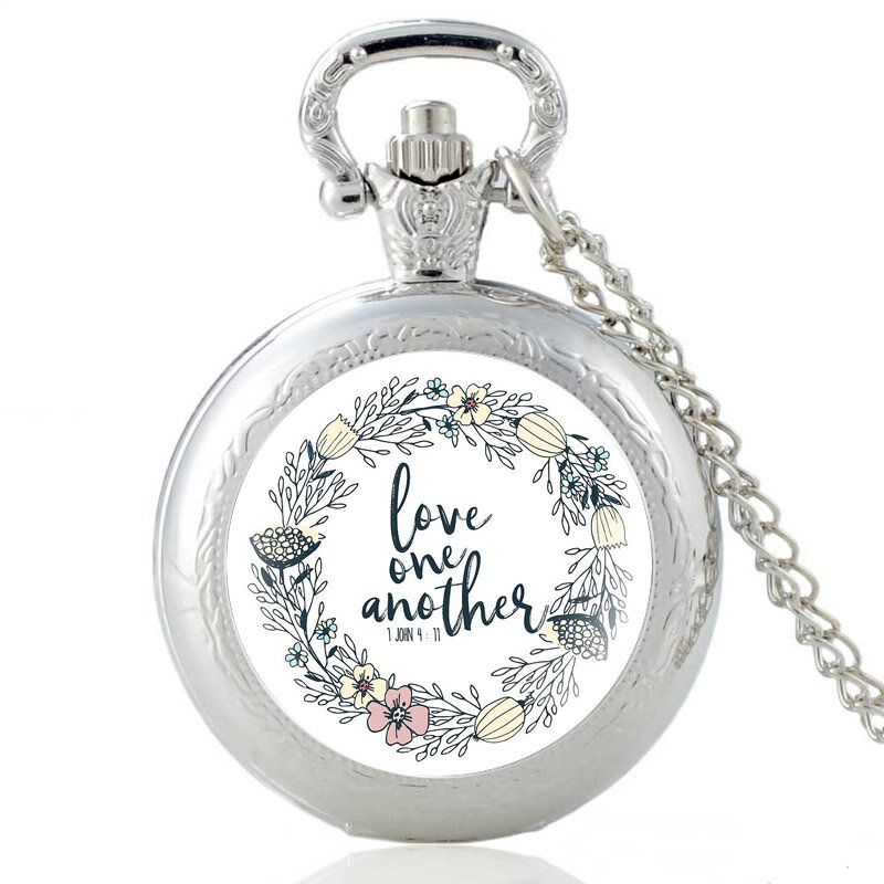 Bible Quotations Love One Another Quartz Pocket Watch Men Women Glass Dome High Quality  Pendant Necklace Hours Clock Gifts