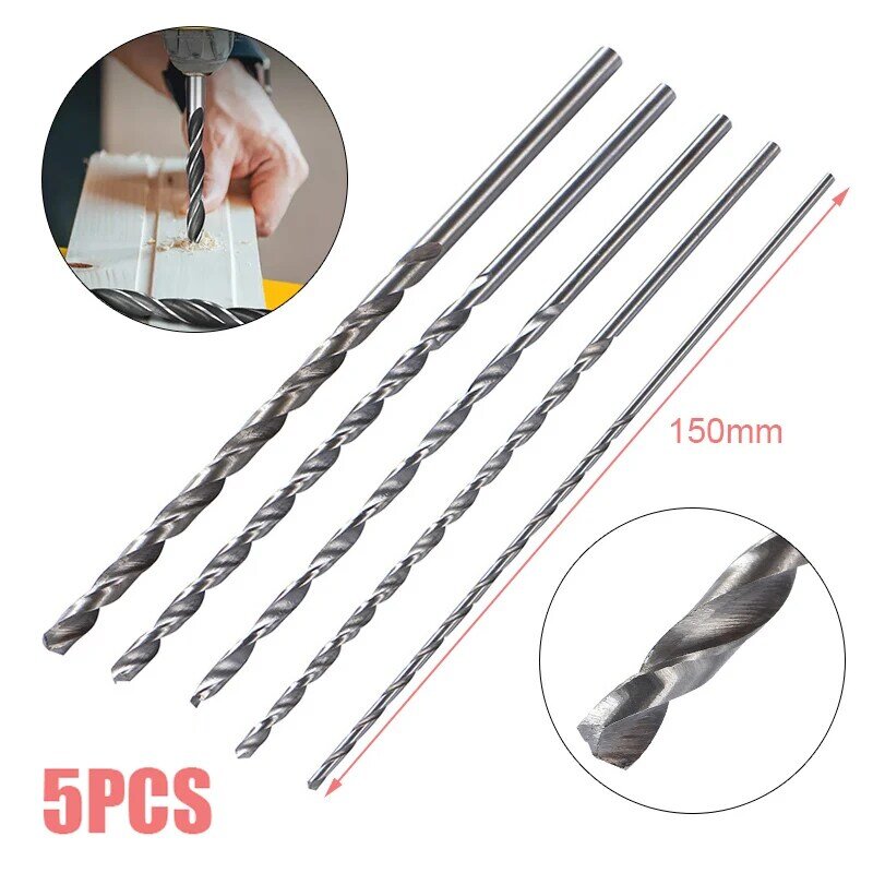 5pc Extra Long HSS Straigth Shank Auger Twist Drill Bits Set 150mm Drilling Bits for Metal Plastic Wood Power Tool 2/3/3.5/4/5mm