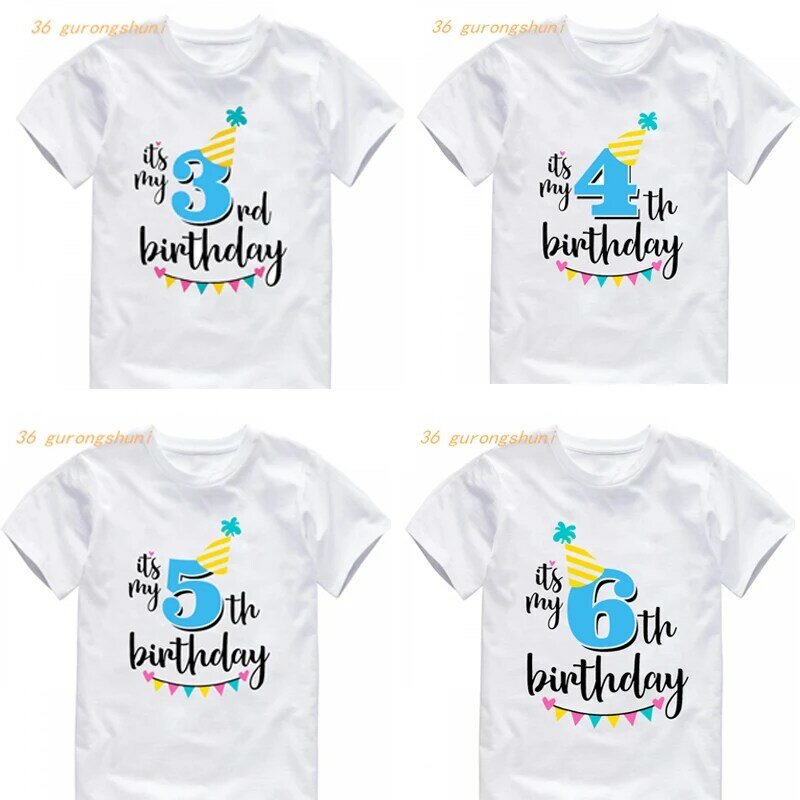 T-shirt de dessin animé pour enfants, vêtements de fête d'anniversaire pour garçons, t-shirts pour filles, nouveau, taille 2, 3, 4, 5, 6, 7 ans
