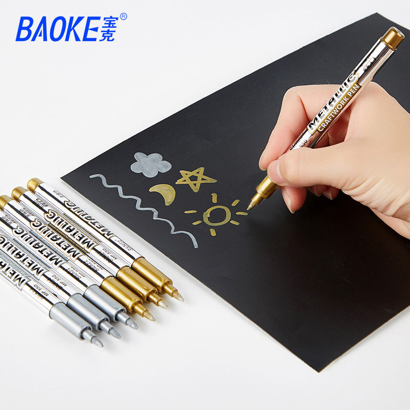 Baoke 6 kolorów metalowe rękodzieło Marker 1.5mm 2021 jasne gładkie odporne na zużycie anti-suszenie DIY komiks rysunek Craft Pen biurowe
