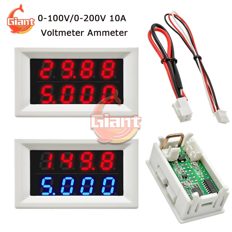 DC 200V 100V 10A DC Digital Voltmeter Ammeter Voltage Current Meter Volt Amp Tester Voltage Indicator 4 Bit 5 Wires LED Display