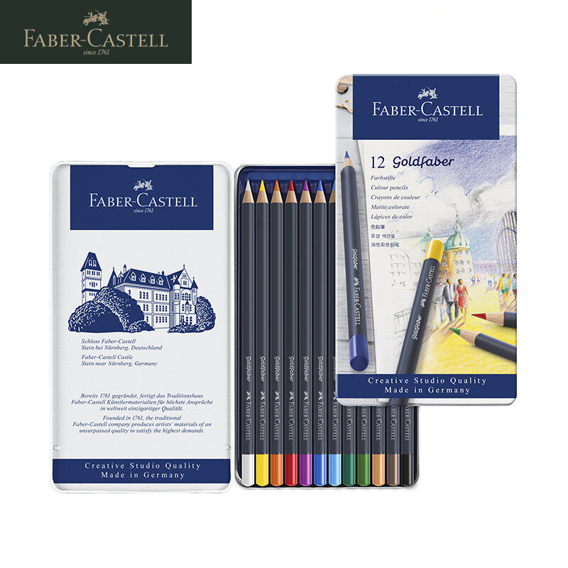 Faber Castell 1147 Goldfaber Fettige Farbige Bleistift Blau Eisen Box 12/24/36/48 Farben Professionelle Lapis De Cor Bleistifte Kunst Liefert