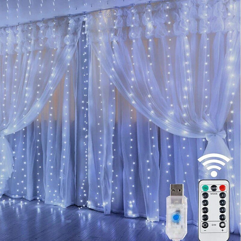 Christmas LED String Light Curtain LED Garland USB Remote Lights For Holiday Wedding Party Home Bedroom Window Lamp Decoration