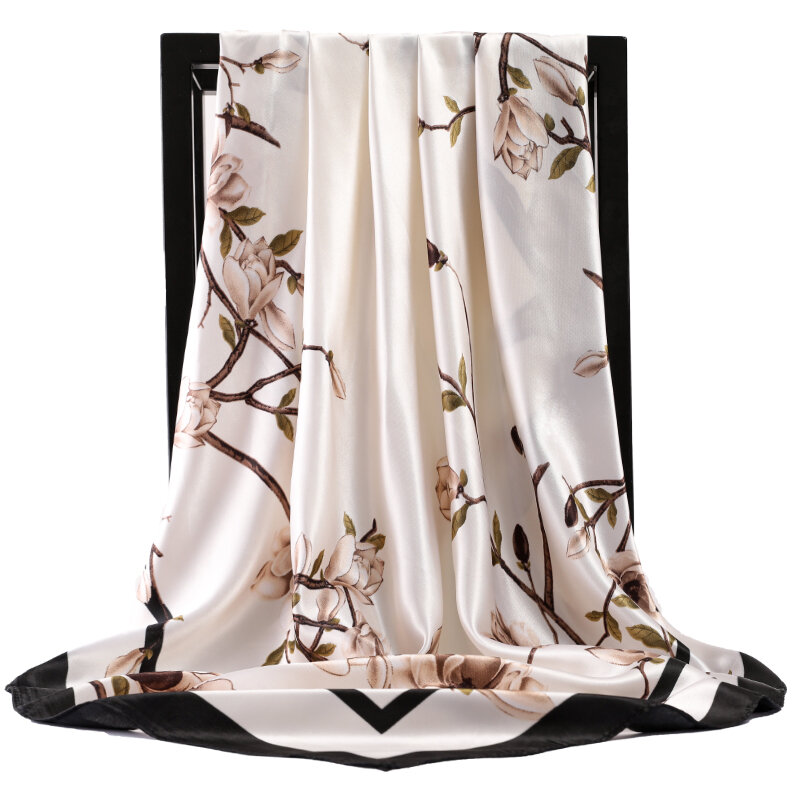 Lenço de seda colorido feminino, lenço de 90x90cm à prova de poeira, xale, outono 2021