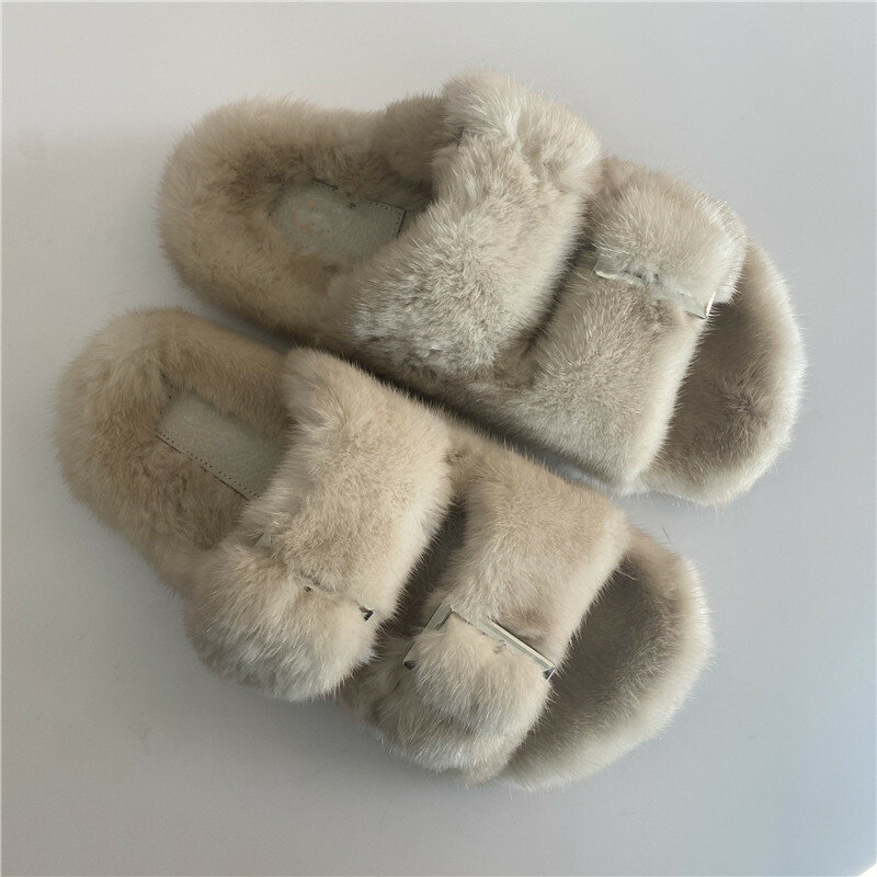 Женские меховые тапочки на зиму 2021, обувь из натуральной норки, домашняя женская плюшевая обувь на плоской подошве, повседневная обувь