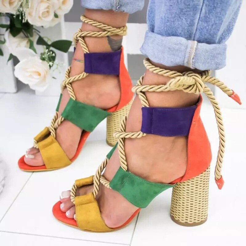 Damskie sandały, 2020 letnie damskie nowe europejskie i amerykańskie odkryte palce i pięta grube buty na wysokim obcasie damskie sandały zapatos de mujer