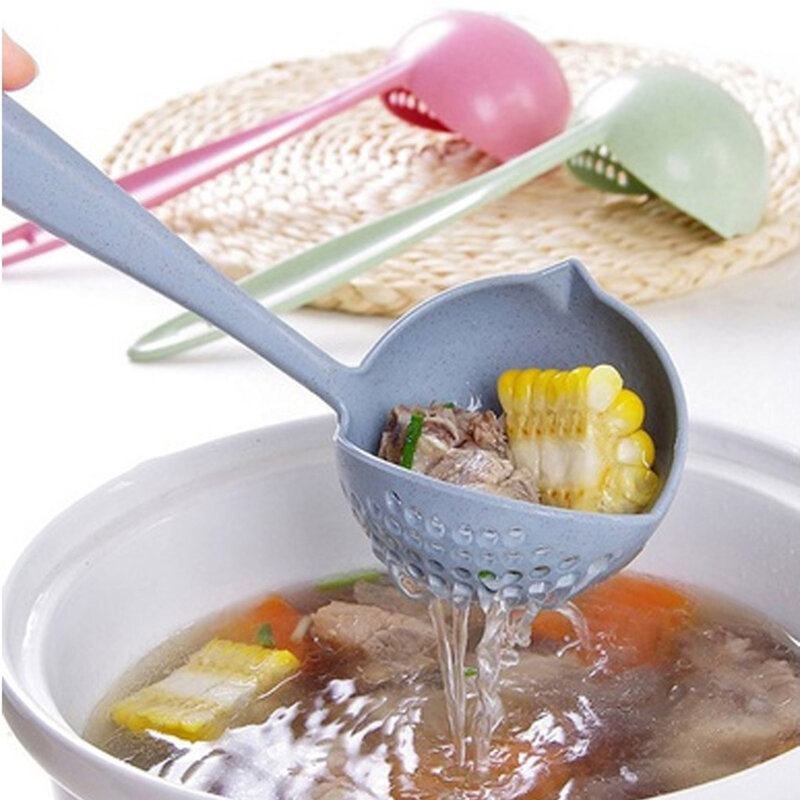 Hot Jual 2 In 1 Gagang Panjang Sup Sendok Rumah Saringan Memasak Saringan Dapur Sendok Plastik Sendok Peralatan Makan