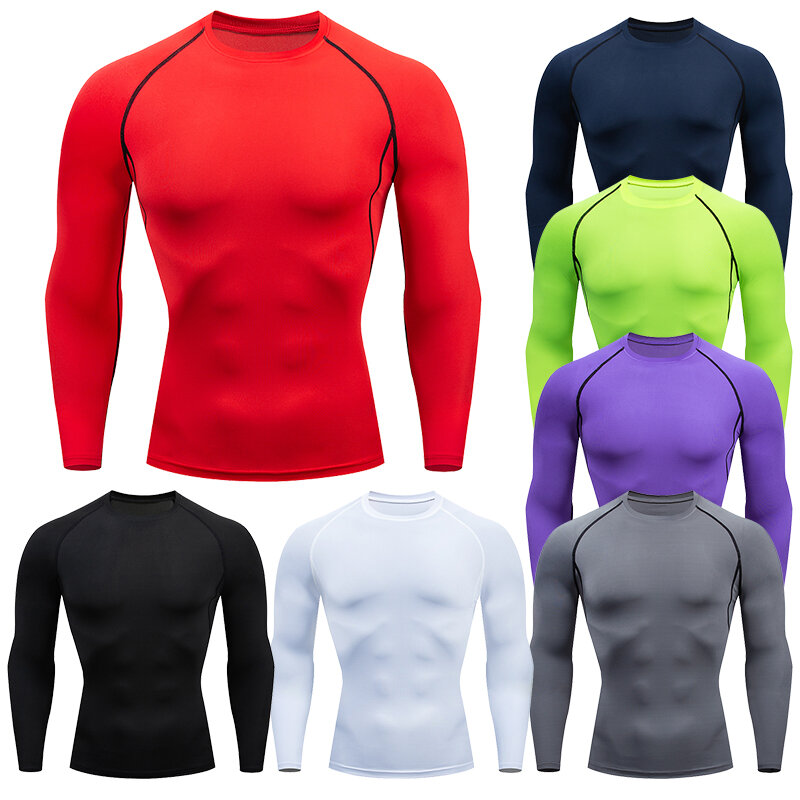 Мужская компрессионная футболка для бега, фитнеса, облегающая Спортивная футболка с длинным рукавом, тренировочные рубашки для бега, спортивная одежда для спортзала, быстросохнущая Рашгард