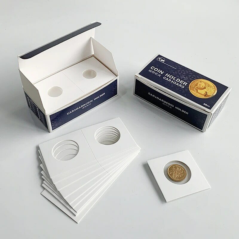 50PCS สแควร์กระดาษแข็งผู้ถือเหรียญเหรียญอุปกรณ์เหรียญผู้ถือเหรียญแสตมป์แสตมป์กรณีเก็บ