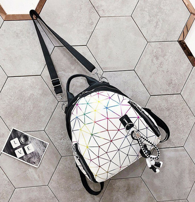 Bolso de mujer mochila de moda bolso de viaje estudiante figura geométrica dulce ladylike blanco negro