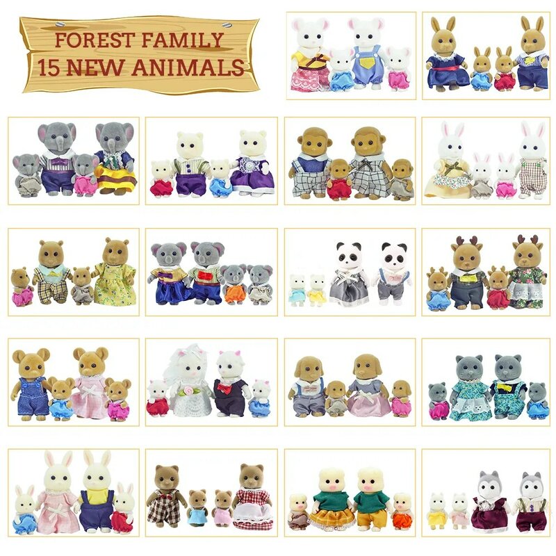Figuras de casa de muñecas de la familia de renos del bosque de simulación, conjunto de muebles, casa de juegos DIY, accesorios de juguetes para niñas, regalos de navidad