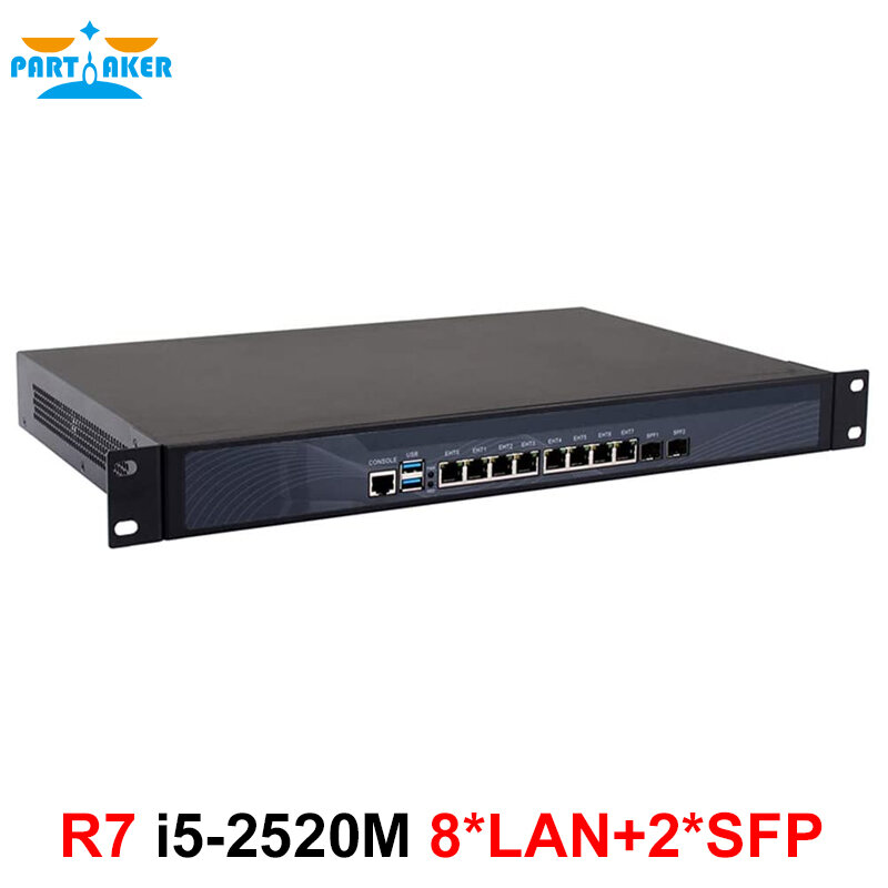 Partaker R7 1U Rackmount Tường Lửa Bảo Mật Mạng Máy Intel Core I5 2520M Với 8 * Intel I-211 Gigabit Ethernet cổng 2 SFP