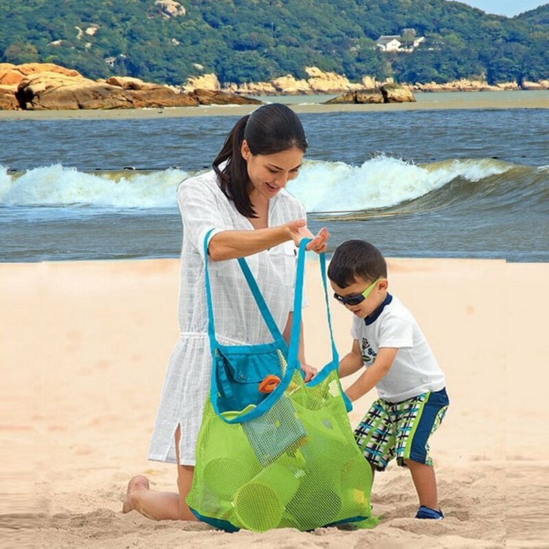 Borsa a rete di grande capacità Extra per giocattoli da bagno da spiaggia per bambini cestino per bambini per giocattoli borsa da nuoto in rete stoccaggio di giocattoli di sabbia di stoffa impermeabile