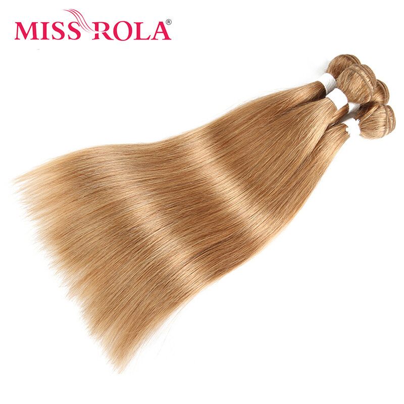 Miss Rola-extensiones de cabello humano liso para mujer, mechones de pelo Remy brasileño, 1/3/4 mechones, 27 # Rubio 99J, BUG ombré, doble trama