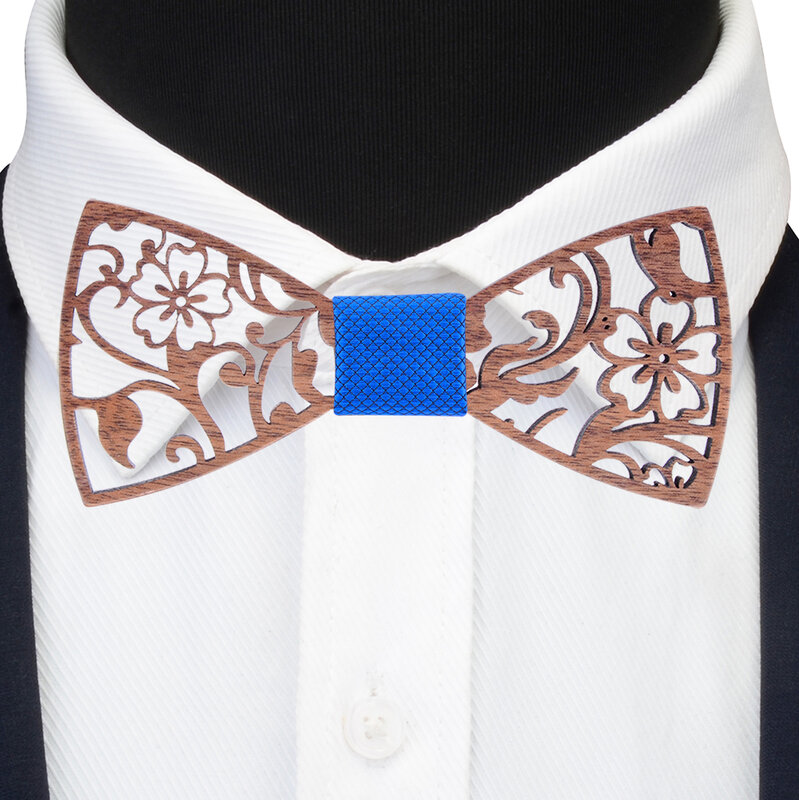Gravata de madeira de noz para homens Floral Hollow, Terno de gravata em madeira esculpida Festa de casamento Cravat artesanal Gravatas no pescoço, Novidade na moda