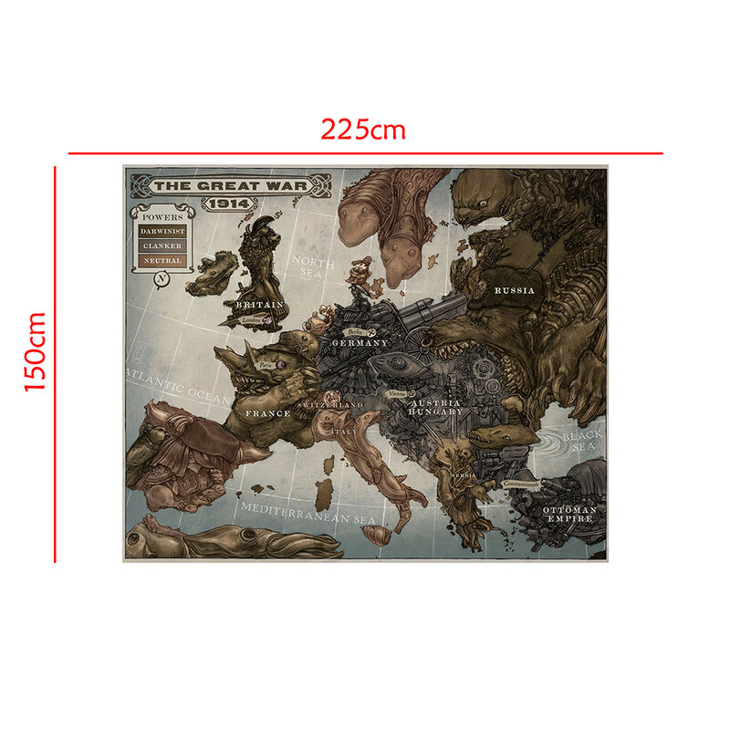 Mapa da europa em 150, pintura em tecido não-tecido, retrô, para arte na parede, pôster de material escolar, para escritório e decoração de casa, 100x1914 cm