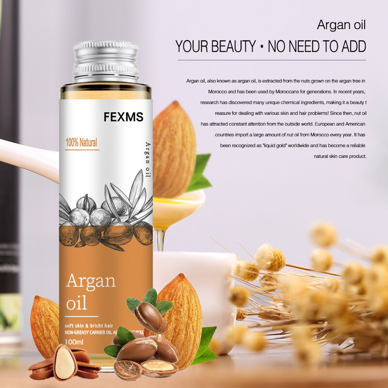 Naturalny olejek arganowy 100% czysty tłoczony na zimno Virgin klasy Premium dla suchej i uszkodzonej skóry, włosów, twarzy, ciała, skóry głowy i paznokci