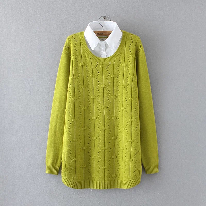 Otoño/Invierno 2020 moda Color sólido solapa falso dos piezas señoras sótano suéter 1405