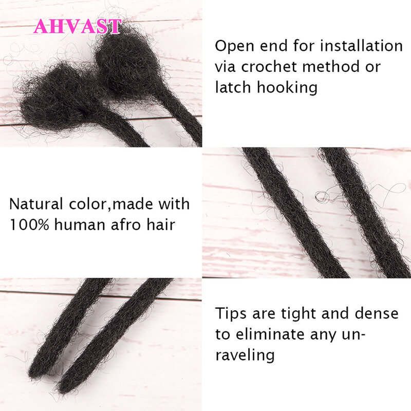 VAST Dreadlock Extensions 100% Human Hair 60 Strands 0.6cm Thickness for Men Women Kids Full Head Handmade Soft