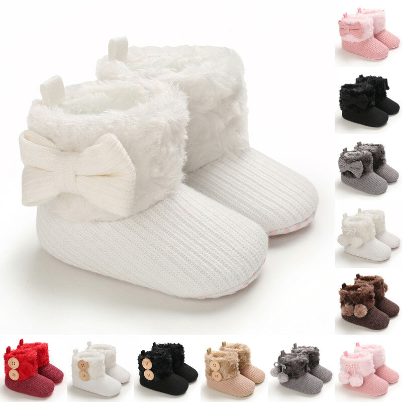 Зимние ботинки для новорожденных девочек 0-18 месяцев, Зимняя Теплая обувь, плюшевые ботильоны, зимняя теплая обувь для маленьких мальчиков и девочек