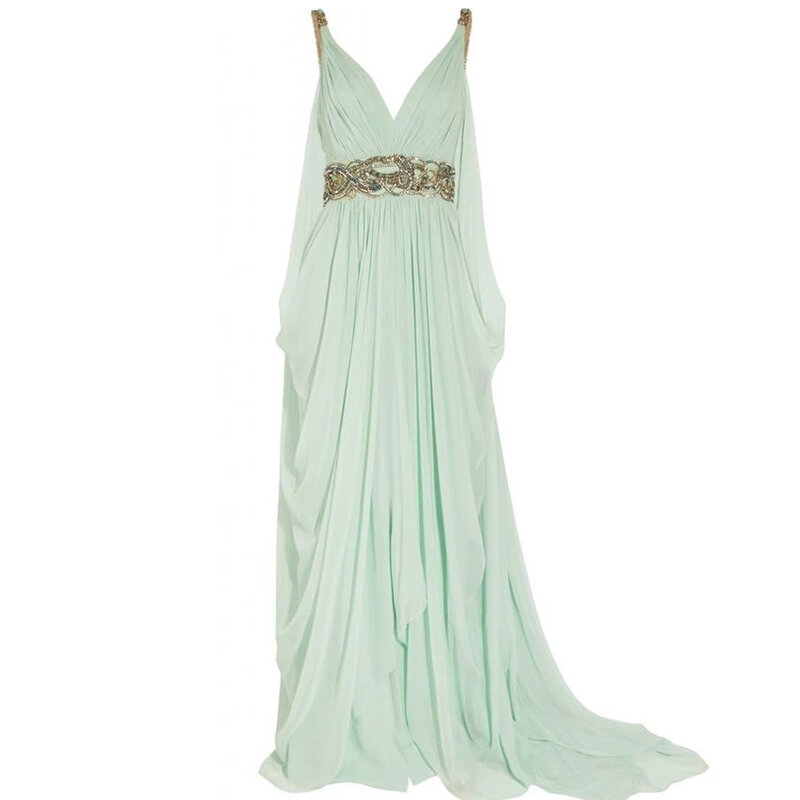 Шифоновое платье с V-образным вырезом, ТРАПЕЦИЕВИДНОЕ пляжное платье в греческом стиле со шлейфом, Длинное Элегантное вечернее платье для выпускного вечера, 2023