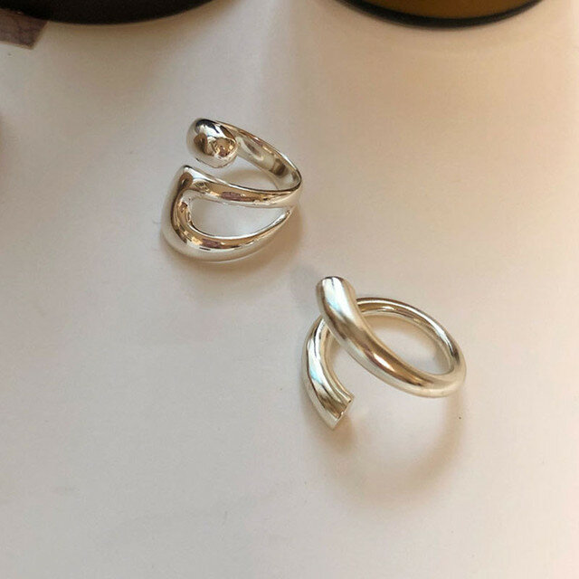 925 anéis lisos de prata esterlina para as mulheres, escavar cadeia jóias, dedo bonito anéis abertos, presente de festa de aniversário