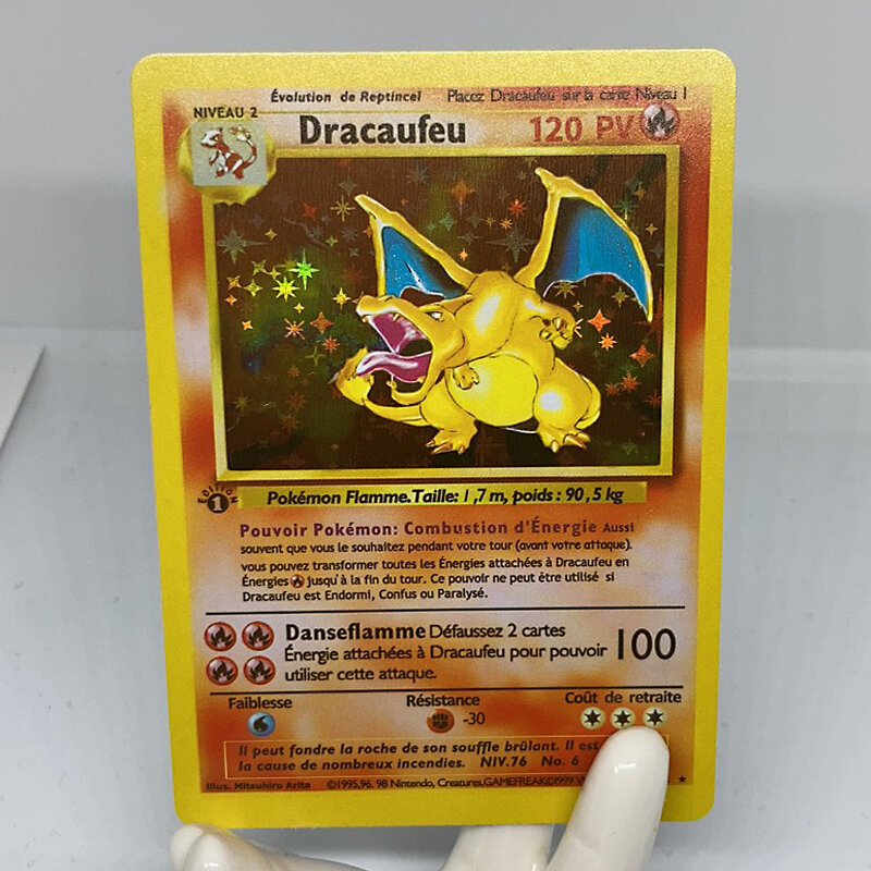 Cartoon Kawaii Anime Pokemon French Flash Card 1996 First Edition Blastoise Charizard Venusaur Pikachu Game Collector's Card