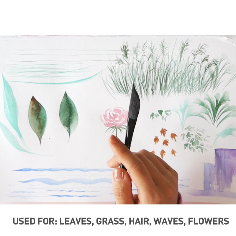 Hawayw Kuas Lukisan Seni Jenis Belati Kuas Cat Air Rambut Tupai untuk Daun, Rumput, Rambut, Ombak, Hiasan Bunga